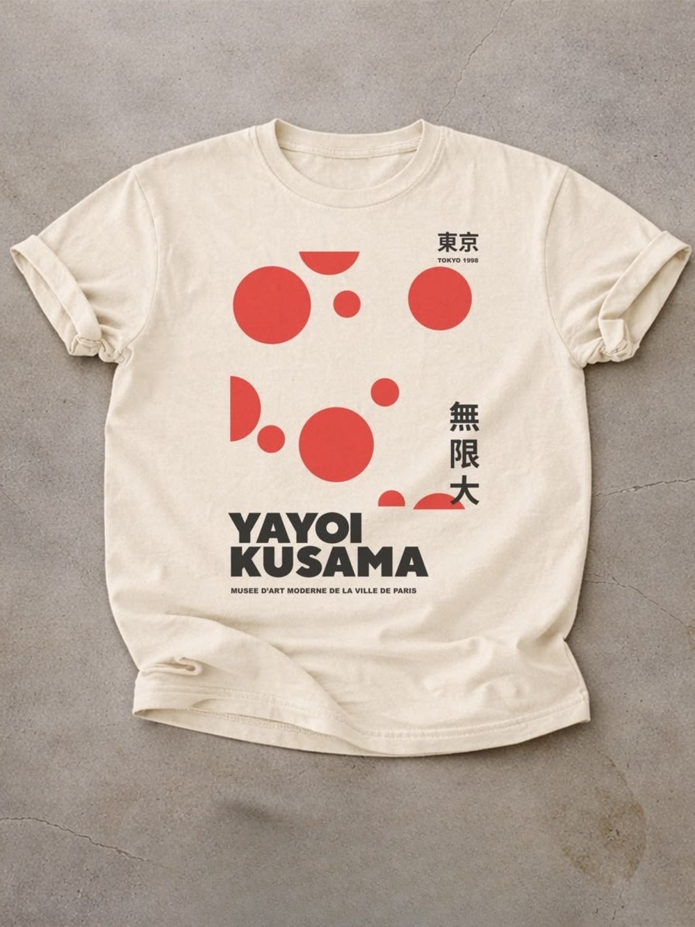 Yayoi Kusama Graphic Crewneck T-Shirt - Cream with Red Print
